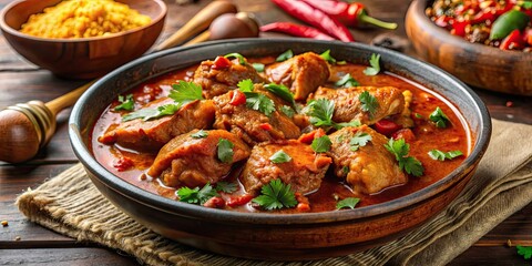Close-up of traditional Ethiopian Doro Wat showcasing flavorful chicken stew with rich, spicy sauce , Ethiopian cuisine