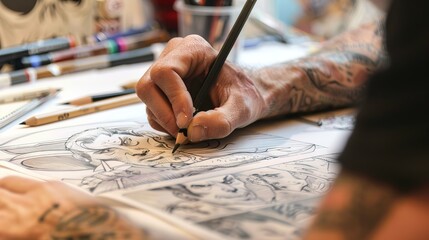 Cartoonist: Drawing comic strips or cartoons.