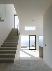 Modern Staircase with Ocean View in Minimalist Home