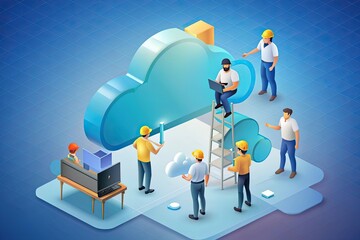 Naklejka premium Engineers Working on Cloud Computing