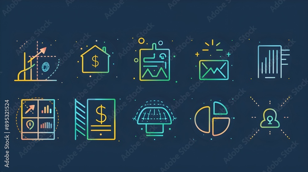 Poster fintech mesh line icons of financial technology tools and applications
