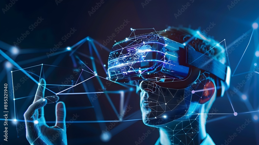 Aufkleber futuristic augmented reality vision with mesh lines and digital connectivity