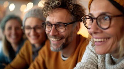 Obraz premium A group of four individuals playing a board game, visibly having fun while staying focused, together in a warm and inviting setting decorated with lights.