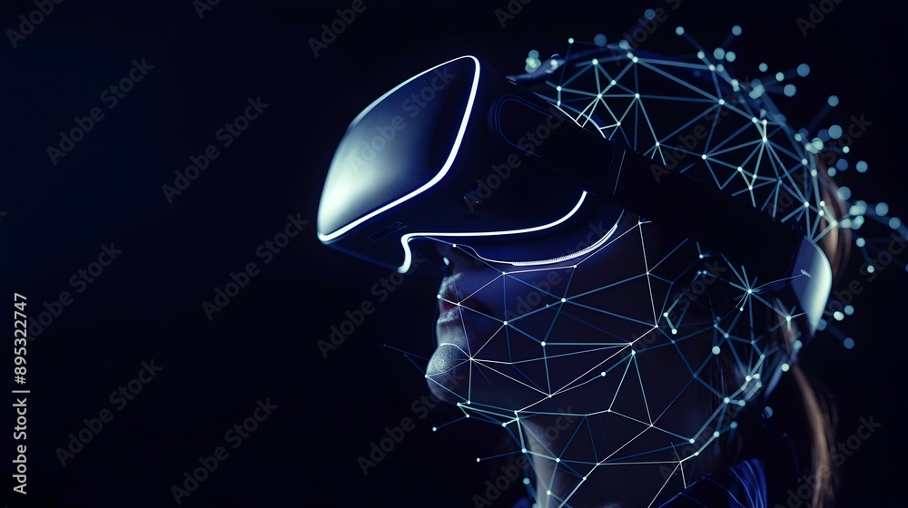 Aufkleber futuristic virtual reality headset with mesh network connections