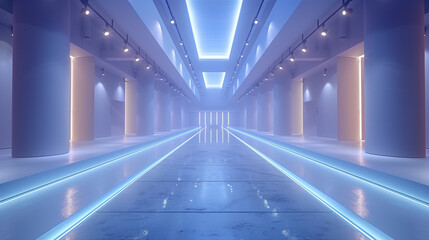 Wide Angle Shot of Minimalist White Runway with Soft Lighting for Fashion Designs