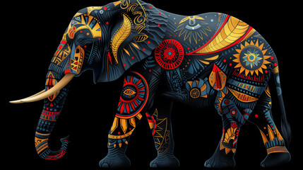 Obraz premium Vector Illustration of an Elephant Adorned with African Tribal Patterns