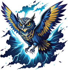 Obraz premium Majestic owl soars through raging tempest. 