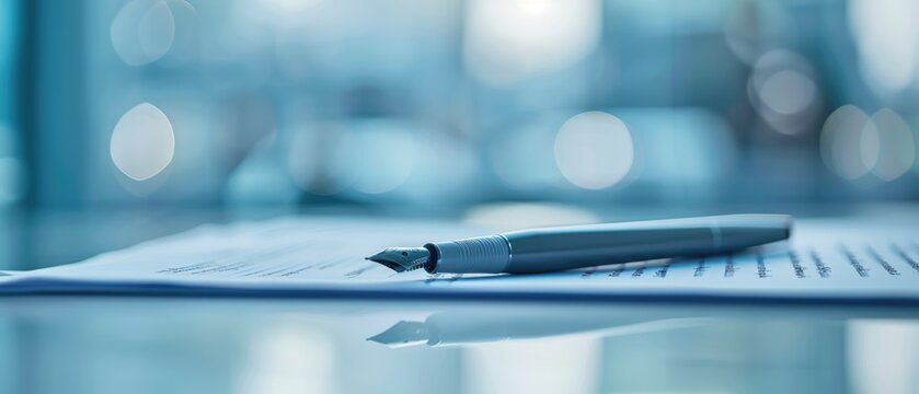 Pen lying on a contract or application form, wide angle view