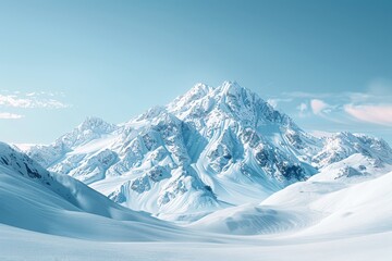 Minimalist 3D Model of Snow-Covered Mountains in Modern Winter Background with Clear Blue Sky