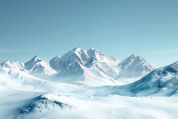 Obraz premium Minimalist 3D Render of Snow-Covered Mountains Against Clear Blue Sky in Modern Winter Design