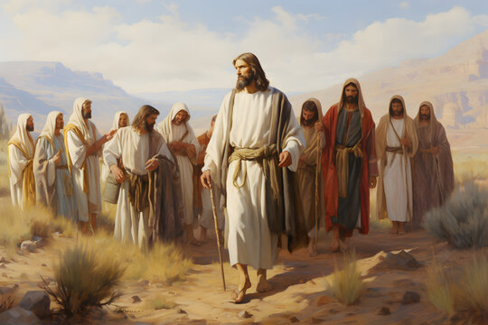 Oil painting of Jesus Christ and his twelve disciples