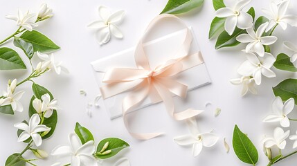 1. A beautiful Mother's Day invitation adorned with delicate jasmine flowers and an elegant ribbon, designed to convey warmth and appreciation