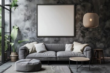 Loft Industrial Style Living Room Interior With Poster Mockup