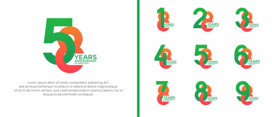 anniversary logo style set with green and orange color can be use for celebration moment