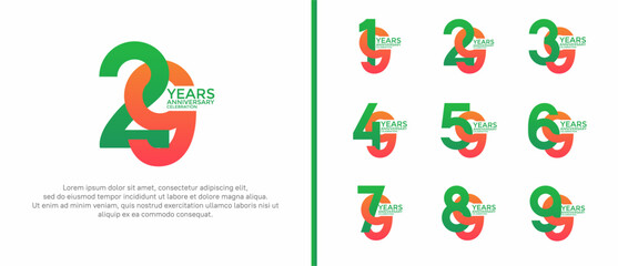 anniversary logo style set with green and orange color can be use for celebration moment