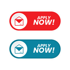 Hiring Job Mode Switch Button. Set of action button Apply Now with E-Mail Icon Red Blue Color Rounded Shape