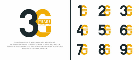 anniversary logo style set with black and yellow color can be use for celebration moment
