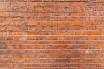 Red grunge weathered brick wall, abstract full frame background texture with old dirty and vintage style pattern