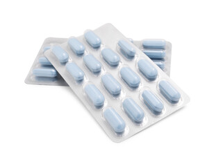 Antibiotic pills in blisters isolated on white
