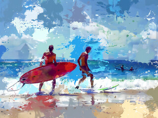 Fototapeta premium Summer surfing at background illustration
