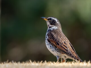 地面に降りてエサを探しているツグミ