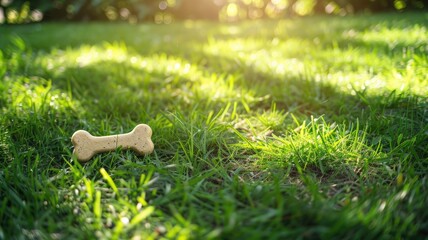 Obraz premium Dog bone treat resting on grass in sunlight