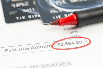Overdue credit card bill with the due amount circled in red