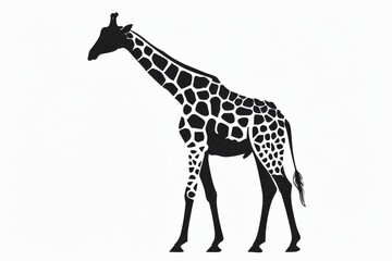 Black and white flat vector art of a giraffe, svg style, isolated on white background, simple vector art design 