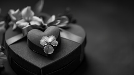 A heart shaped box with a single flower on top, ready for gifting or decoration