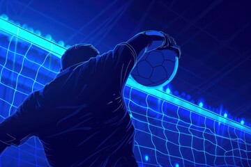 A powerful banner illustrating a volley shot in a hightech soccer stadium, featuring an ultramodern, supernatural scene, with available copy space for your content