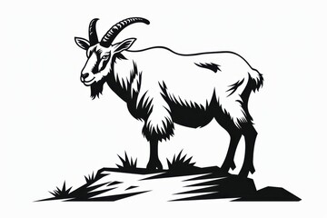 Fototapeta premium Black and white flat vector art of a mountain goat, svg style, isolated on white background, simple vector art design 