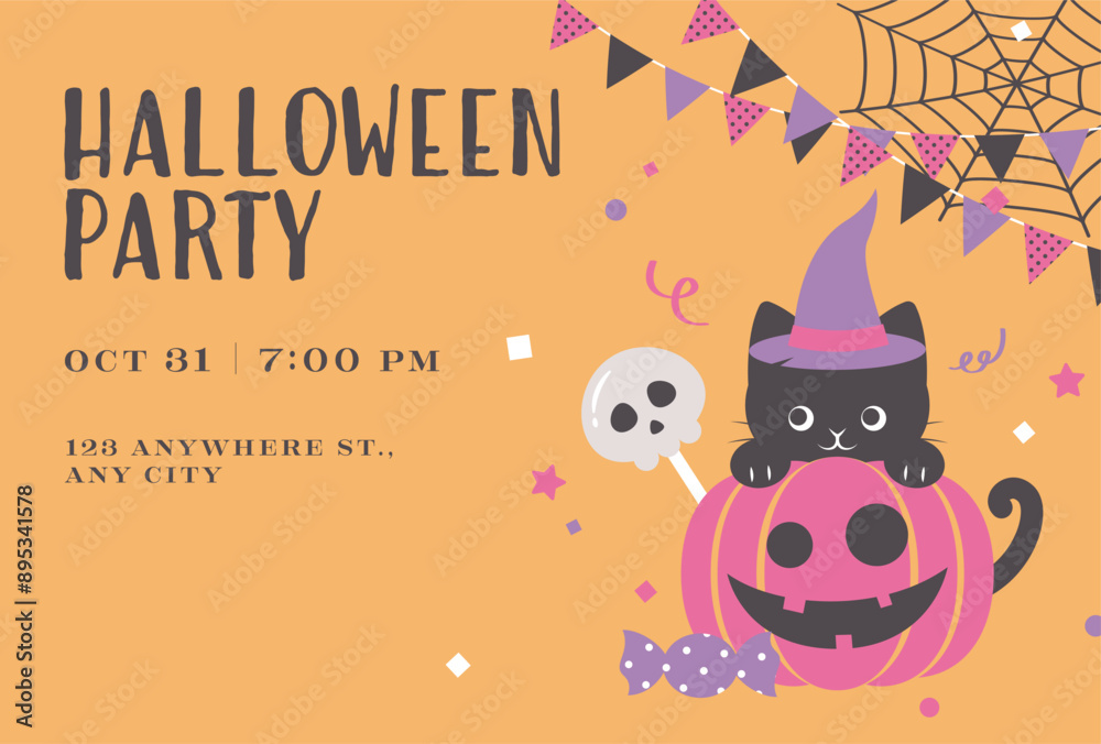 Wall mural vector background with a set of halloween party icons for banners, cards, flyers, social media wallpapers, etc.