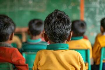 A vibrant classroom filled with eager learners for International Literacy Day, banner, with copy space