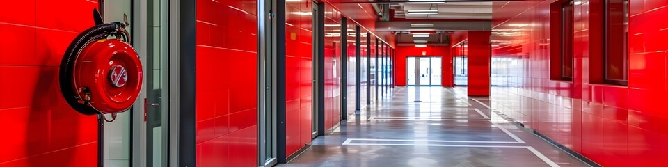 Fire extinguisher and fire hose reel installed in a public corridor