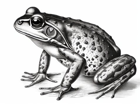 recommend clip art: Black and white Vintage engraved art of a frog isolated on white background, ink sketch illustration, simple vector art design, highly detailed line art, high contrasty 