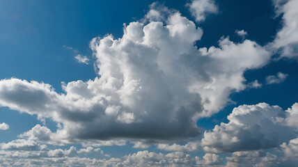 Fototapeta premium Blue sky with clouds, shining sun and white fluffy clouds. 300dpi.