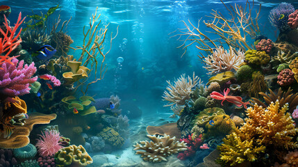 Fototapeta premium Tropical underwater setting background illustration