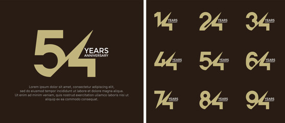 anniversary logo style set, gold and silver color with slash can be use for celebration moment