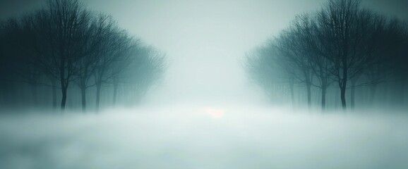 Obraz premium Haunted woods with creepy fog and space for text