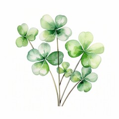 Watercolor, green leafy plant with four leaves