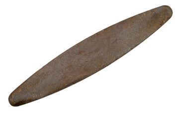 Obraz premium Old whetstone isolated on white background. A close-up of a whetstone.