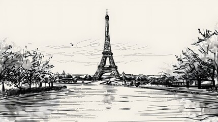 A vintageinspired illustration of the Eiffel Tower against a textured background