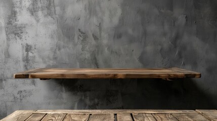 Wooden table for product display with grey backdrop