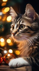 cat and christmas tree  