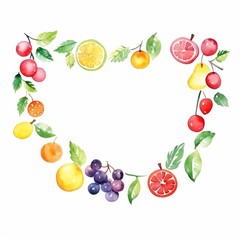 Watercolor fruit-themed party garland isolated on white background, party garland illustration, vibrant colors, fresh and fun, copy space
