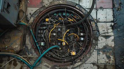 Abstract Close-Up of Electrical Wires and Components.