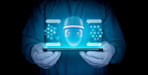Concept of integration of artificial intelligence in medicine. The AI ​​takes the role of the...