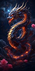 a bookmark a traditional Chinese dragon gliding through a cosmic galaxy, depicted through captivating digital illustration. The artwork showcases the dragon's powerful Generative AI