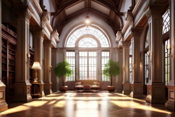 Fototapeta premium the AI Image Generator, ballroom with a large window large floor in golden