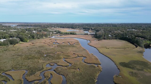 Flying over US-1 at Moultrie Creek off the Intracoastal Waterway near St Augustine in St Johns County, Florida near the Atlantic Coast. 